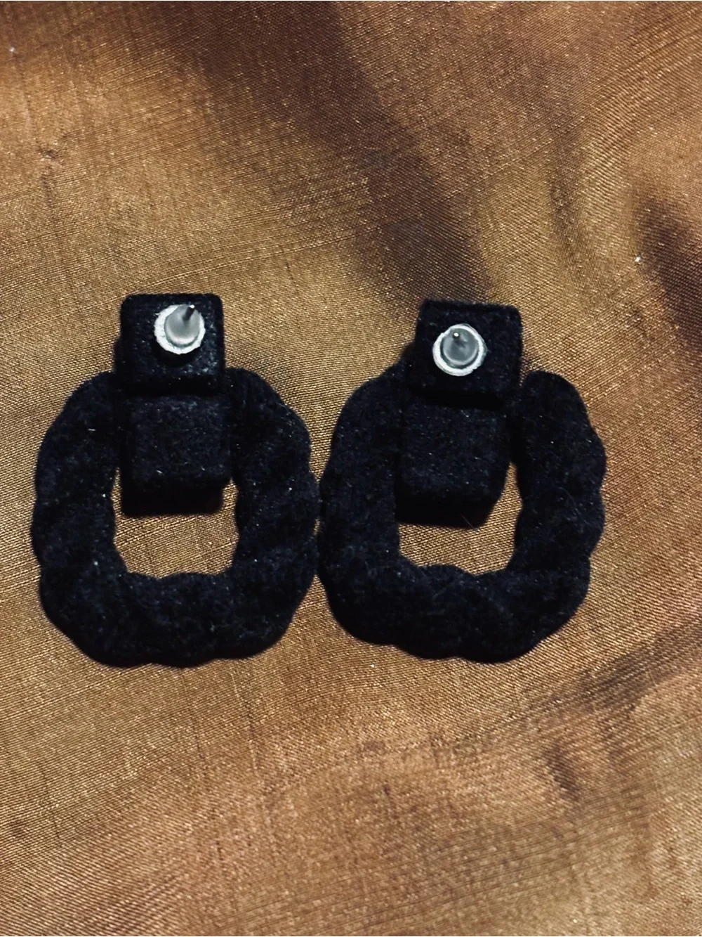 Black Velvet Braided Modern Post Earrings